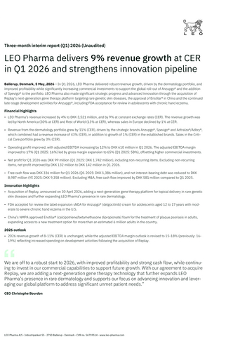 original LEO Pharma Delivers 9% Revenue Growth at CER in Q1 2026 and Strengthens Innovation Pipeline