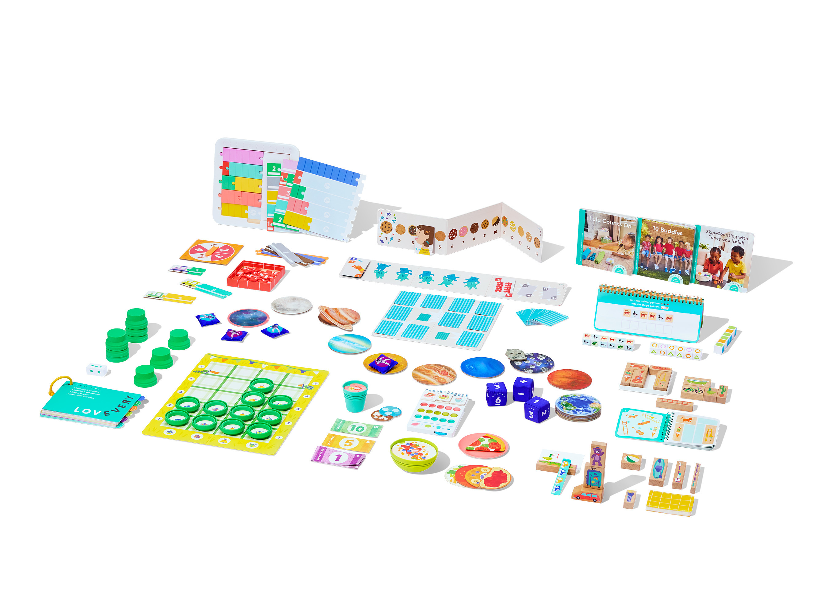 The Maths Skill Set begins by introducing counting and early addition and subtraction, before expanding to concepts of place value, money management, and early multiplication and division. A Play Guide and free access to expert content through The Lovevery App, provides parents with background knowledge, play tips, and confidence to guide each activity&ndash;no teaching expertise required.