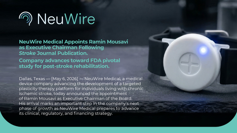 original NeuWire Medical Appoints Ramin Mousavi as Executive Chairman as company advances toward FDA pivotal study for post-stroke rehabilitation.