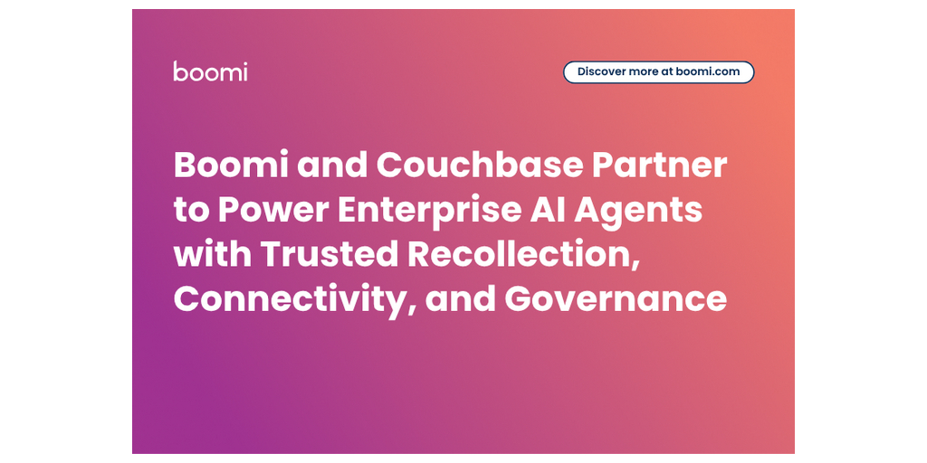  Boomi e Couchbase collaborano per dotare gli agenti di intelligenza artificiale aziendale di funzionalità di recupero dei dati, connettività e governance