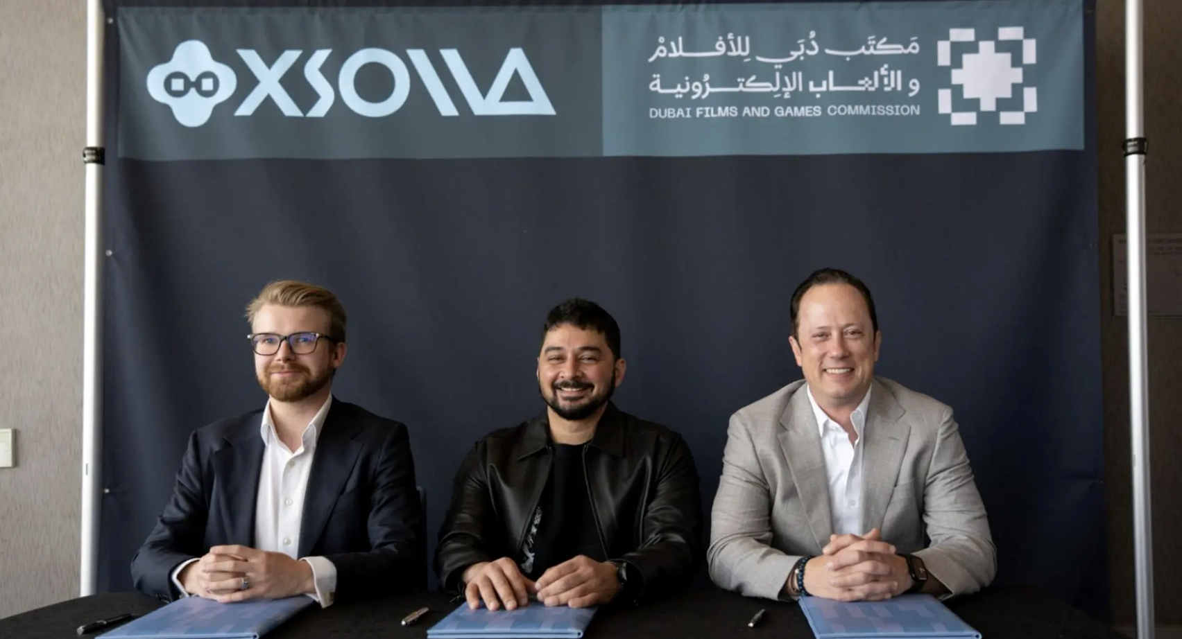 Left to right: Rytis Joseph Jan, SVP of Global Strategic Initiatives u0026amp; Partnerships, Xsolla; Faisal Kazim, Games Commissioner, Dubai Films and Games Commission; Berkley Egenes, Chief Marketing u0026amp; Growth Officer, Xsolla