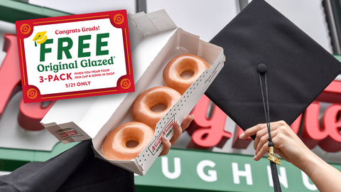 High school and college graduates can score a FREE 3-pack of Original Glazed® Doughnuts on Thursday, May 21