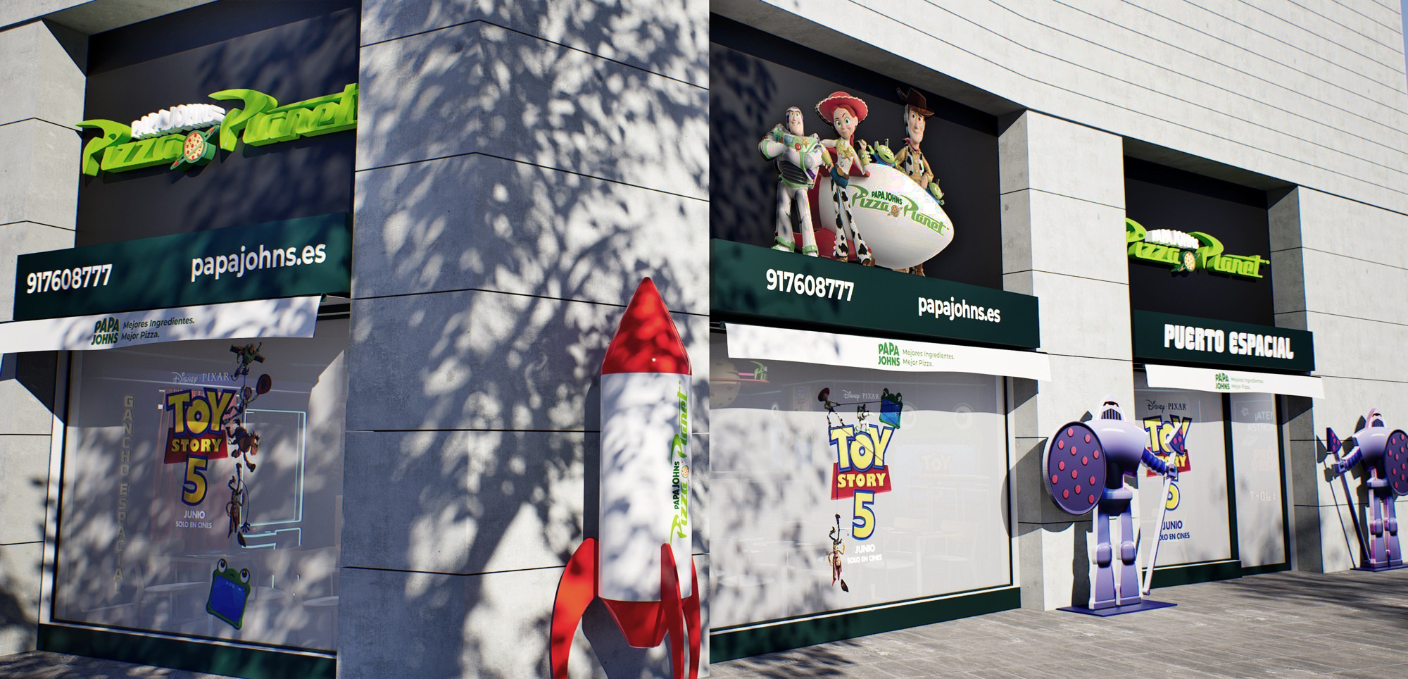 Rendering of the Papa Johns Pizza Planet in Madrid