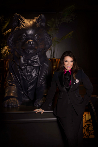Lisa Vanderpump with the Giggy statue at Gigolo at The Vanderpump Hotel
