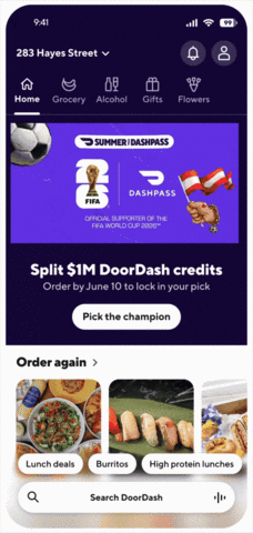 Pick the champion on DoorDash for a chance to split $1M in DoorDash credits.