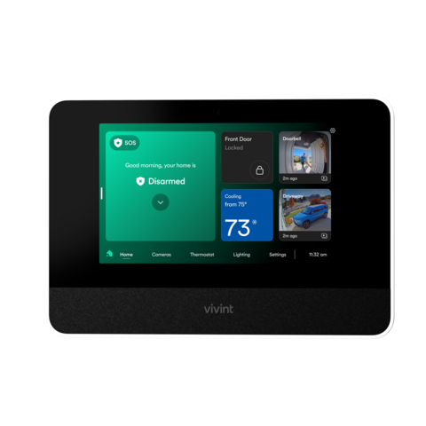 original Vivint Smart Hub Pro 2 interface showing home security status, cameras, and climate control