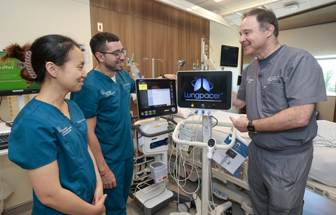 original Respiratory therapists at North Shore University Hospital get a demonstration of Lungpacer’s AeroPace device from Dr. Eric Gottesman, the hospital's director of intensivist medicine. Credit Northwell Health