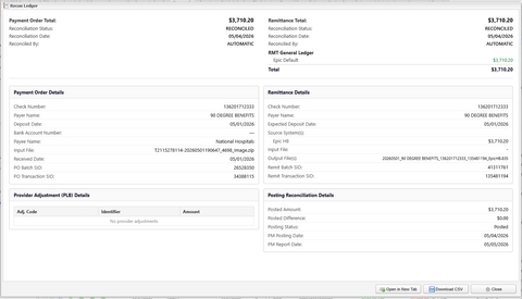 original The new MediStreams Reconciliation Ledger feature provides a unified view of payment, remittance, deposit, and posting activity from a single screen.