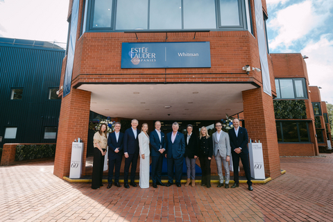 From left to right: Jo Dancey, Global Brand President, Jo Malone London; Alex Gregorian, SVP, Global Manufacturing & Engineering; Roberto Canevari, Chief Value Chain Officer; Nadine Graf, President, EUKEM; Stéphane de La Faverie, President and Chief Executive Officer; William P. Lauder, Chair of the Board of Directors; Maria Genouzos, VP, EUKEM and APAC Manufacturing; Pernilla Nyberg, SVP, General Manager, UK & Ireland; Jamal Chamariq, SVP, EUKEM & TR Value Chain; and Ben Smith, Whitman Plant Manager, celebrate the 60th anniversary of The Estée Lauder Companies’ Whitman manufacturing facility in Petersfield, UK.