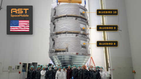 original AST SpaceMobile BlueBirds 8, 9 and 10 stacked, ready for payload integration.