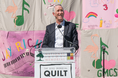 original Daniel O’Day, Chairman and CEO, Gilead Sciences, speaking at the National AIDS Memorial Grove in San Francisco for World AIDS Day.