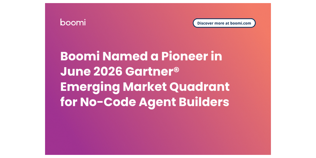  Boomi nominata “Pioniera” nel Gartner® Emerging Market Quadrant di giugno 2026 per i No-Code Agent Builder