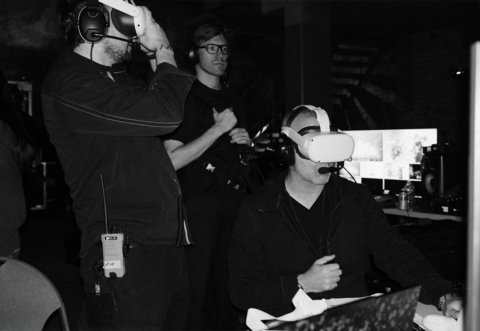 original On set live immersive review in Meta Quest headsets. Photo courtesy of Light Sail VR, still photographer Woody Roseland.
