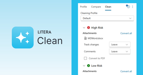 Litera Clean+ brings server-grade metadata protection to the cloud, helping law firms remove hidden document data from outbound email attachments across Outlook environments without added IT infrastructure.