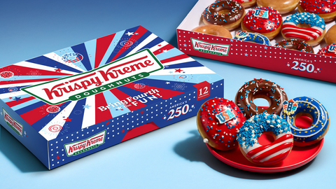 original BOGO $2.50 dozens available July 2-5 and guests wearing red, white & blue receive a free Original Glazed® doughnut July 4