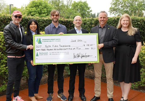 original From left: Mark Nelson, lead singer of Walking Mirrors; Mishel Kaufman, president of RCUCF; Scott Fulton, business director, Marin Girls Chorus; Andrew Bradford, president and CEO, Santa Rosa Symphony; Brett Martinez, president and CEO, RCU; Jennifer Stewart, executive director, Napa Valley Education Foundation.