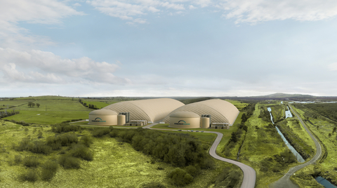 original Rendering of Energy Dome's CO2 Battery project near Rhode, County Offaly, Ireland.