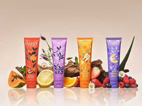 original DAYLY’s Core Product Offering (L to R: Rise, Unwind, Rocket Rise, Dream Drop)
