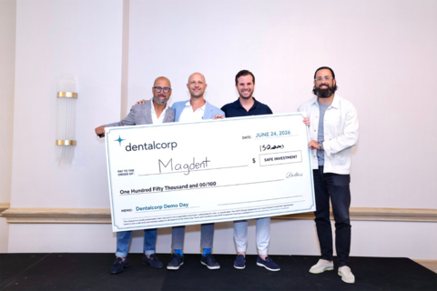 Representatives from Dentalcorp and Magdent at Dentalcorp's inaugural Demo Day. From left to right: Graham Rosenberg, CEO and Chairman, Dentalcorp; Benny Barak, CEO, Magdent; Jeremy Goldlist, Chief of Staff, Dentalcorp; Nate Tchaplia, President, Dentalcorp. (Photo credit: Dynamite Studio Inc. @dynamitestudioinc)