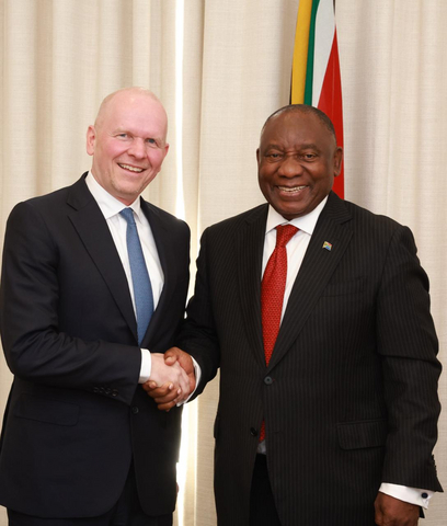thumbnail L-R: Michael Miebach, CEO, Mastercard with His Excellency, Cyril Ramaphosa, President of South Africa during the visit of the Mastercard Global Team to Johannesburg, South Africa on Wednesday, 24 June 2026. (Photo: AETOSWire)