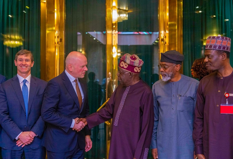 thumbnail L-R: Mastercard Chief Government Affairs and Policy Officer, Tucker Foote, Global Chief Executive Officer, Michael Miebach, President Bola Tinubu, Chief of Staff to the President, Femi Gbajabiamila and Minister for Finance and Coordinating Minister of the Economy, Taiwo Oyedele during the visit of the Mastercard Global Team to President Tinubu at the State House on Tuesday, June 23, 2026. (Photo: AETOSWire)