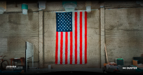 original American flag captured with an Ouster Rev8 OS1 Max in native color.