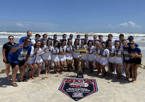 Westcliff University's competitive cheer team celebrates its 2026 NCA Collegiate National Championship victory.
