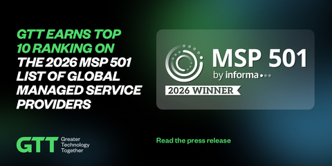 GTT earns top 10 ranking on the 2026 MSP 501 list of Global Managed Service Providers by Informa.