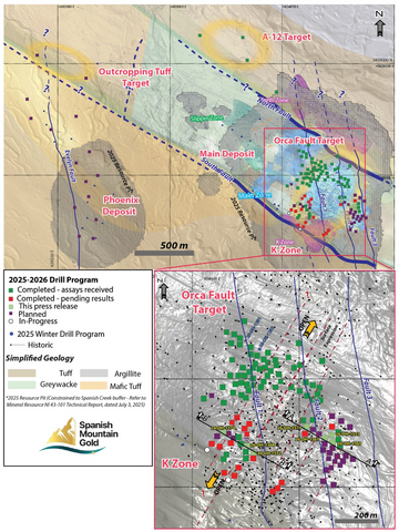 original Figure 1: Drill Collar Location Map - 2025-2026 Drill Program. The figure illustrates the collar locations for all 7 drill holes reported in this news release, plus holes with assays pending. Section lines correspond to drill cross-sections presented in Figures 2 and 3. Collar coordinates are summarized in Table 3.