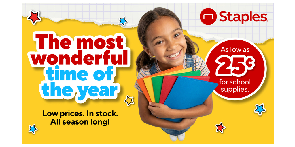 Staples Holds Last Year’s Prices on Back to School Essentials as “The Most Wonde...