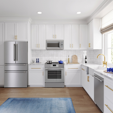 Thermador showcases its all-new 30-inch Masterpiece® induction slide-in range amongst a complementary kitchen appliance suite.