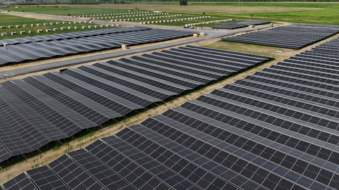 Planted Solar's high-density, terrain-following arrays under construction. The platform's dense row spacing allows projects like Armoracia — 7.3 MW DC on 16 acres — to fit on sites that constrain conventional community solar development. (Photo: Planted Solar)