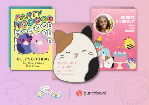 original The Squishmallows Collection on Punchbowl features online invitations inspired by the best-selling plush toys