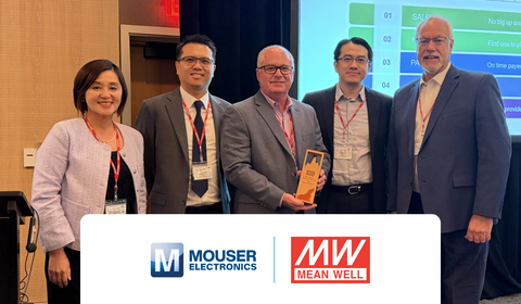 original Representatives from MEAN WELL present the Mouser team with the 2025 North American Distributor of the Year Award.