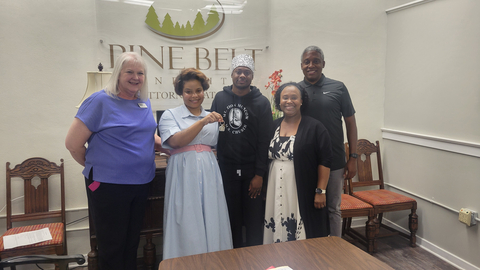 original From left: Carla Gable with BankPlus; new homeowners Charity and Jharmain Inge; Sonya Scarbrough with BankPlus; and the couple’s real estate agent, SaRon Heath.