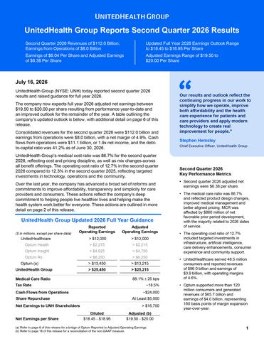 original UnitedHealth Group Reports Second Quarter 2026 Results