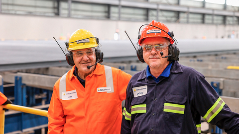 original Union Pacific Railroad CEO Jim Vena, left, and Doug Matthews, CEO of Orion Steel, the parent company of Rocky Mountain Steel Mills.
