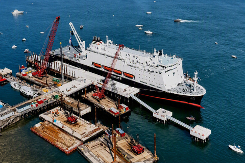 original NSMV “State of Maine” arrived for the first time at Maine Maritime Academy on Sunday, July 12. In the foreground is ongoing construction for the future fully revamped waterfront facility. (Photo credit: GZA GeoEnvironmental, Inc.)