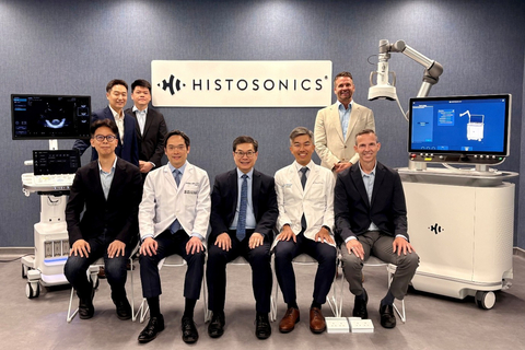 original Pictured at the expanded Histotripsy Training Center in Hong Kong.
Front row (left to right): Dr. Angus Yuen, Chief Medical Officer, Gleneagles Hospital Hong Kong; Prof. Albert Chan, Director of Liver Cancer Surgery Centre, Gleneagles Hospital Hong Kong; Dr. Kenneth Tsang, Regional Chief Executive Officer, IHH Healthcare North Asia, and Chief Executive Officer, Gleneagles Hospital Hong Kong; Dr. Vince Lau, Director of Interventional Radiology Centre, Gleneagles Hospital Hong Kong; Dr. Joe Herman, Vice President, Medical Affairs, HistoSonics.
Back row (left to right): Jay Lee, APAC Regional Manager, HistoSonics; Eric Kwong, Hong Kong Sales Manager, Transmedic; Matt Brown, Director of OUS Professional Education, HistoSonics.