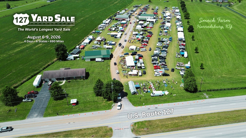 More than 10,000 vendors and over 35 Major Vendor Stops await shoppers during the 39th anniversary of The World's Longest Yard Sale. In Harrodsburg, KY 80+ vendors will be at Smock Farm with a little bit of everything.