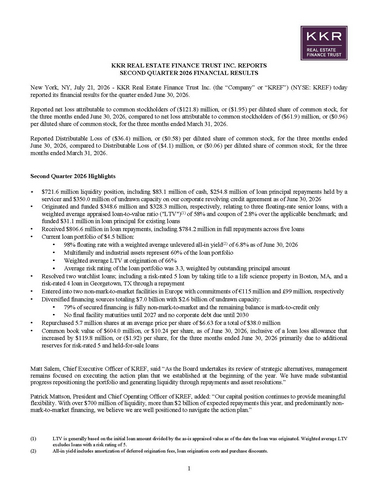 original KREF Q2'26 Earnings Release