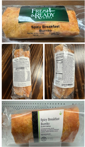 Fresh & Ready Foods LLC is recalling a limited number of Sprig & Sprout Spicy Breakfast Burrito and Fresh and Ready Spicy Breakfast Burrito because they may contain undeclared soy. The recalled products were distributed in Alabama, Georgia, Kentucky, North Carolina, South Carolina, Tennessee, Virginia, and West Virginia grab and go markets and vending machines.
