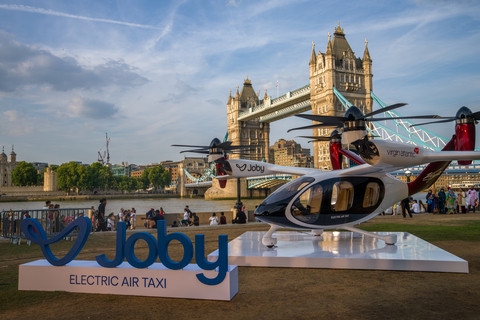 Joby Aviation's electric air taxi on public display at Potters Field Park in London, July 2026, in partnership with Virgin Atlantic. (Photo: Joby Aviation)