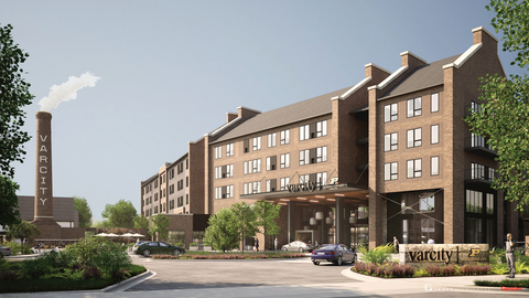 original Rendering of the main arrival entrance at Varcity at Purdue, the company's inaugural university-based retirement community, developed in partnership with Purdue University and the Purdue for Life Foundation and co-developed by Atlanta-based Carter. Located in Purdue's Discovery Park District, the 13.5-acre community will feature 239 rental residences and is scheduled to open in Summer 2028. Rendering courtesy of Reach Architects and Gensler.