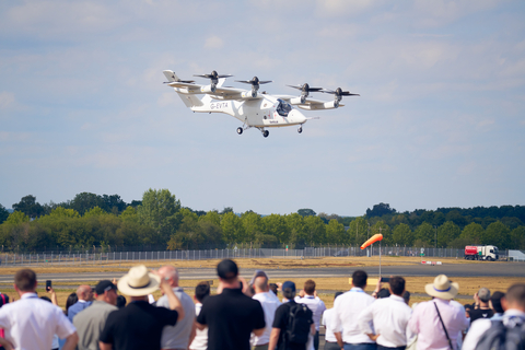 Demonstrates historic public eVTOL transition flights at Farnborough International Airshow, showcasing how the aircraft will operate in real world environments