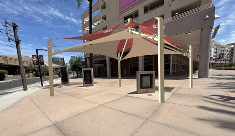 A mock-up of the "windmill" shade canopy, a 30-by-30-foot structure planned for the northeast corner of Fifth and Jefferson streets in Downtown Phoenix (colors to be determined).