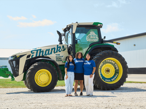 The first two honorees from the inaugural class of Fields of Promise, Veronica Banuelos and Miranda Estrada Suarez stand with Dr. Alexis Campbell, director of Science Bound at Iowa State University.