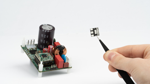 Texas Instruments Gallium Nitride (GaN) intelligent power module chip and a reference design. (Photo: GE Appliances, a Haier company)