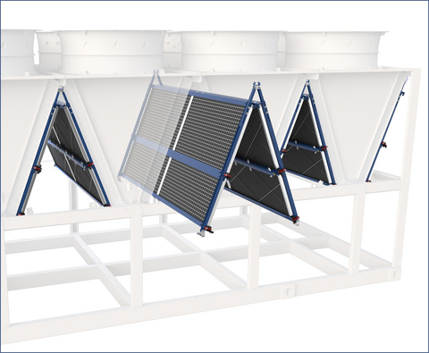 The new Peak+ CORE™ adiabatic pre-cooling system, which integrates directly into air-cooled chillers and other air-cooled equipment and supports factory installation. The CORE system joins the Peak+ product line alongside Peak+’s existing HALO external frame- based pre-cooling system.