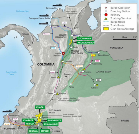 original Map of the key assets. Source: Gran Tierra
